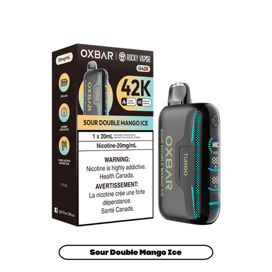 Oxbar Rocky Vapor G42k Glace Double Mangue Acidulée 42K Bouffées Nicotine Ajustable Rechargeable Vape Jetable 20Mg