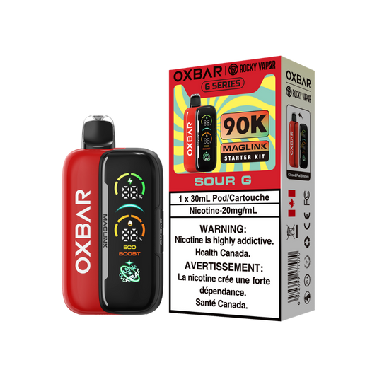 Kit de démarrage Oxbar Rocky Vapor Maglink 90 000 bouffées - Vape jetable rechargeable à système fermé de cartouches myrtille framboise 20 mg