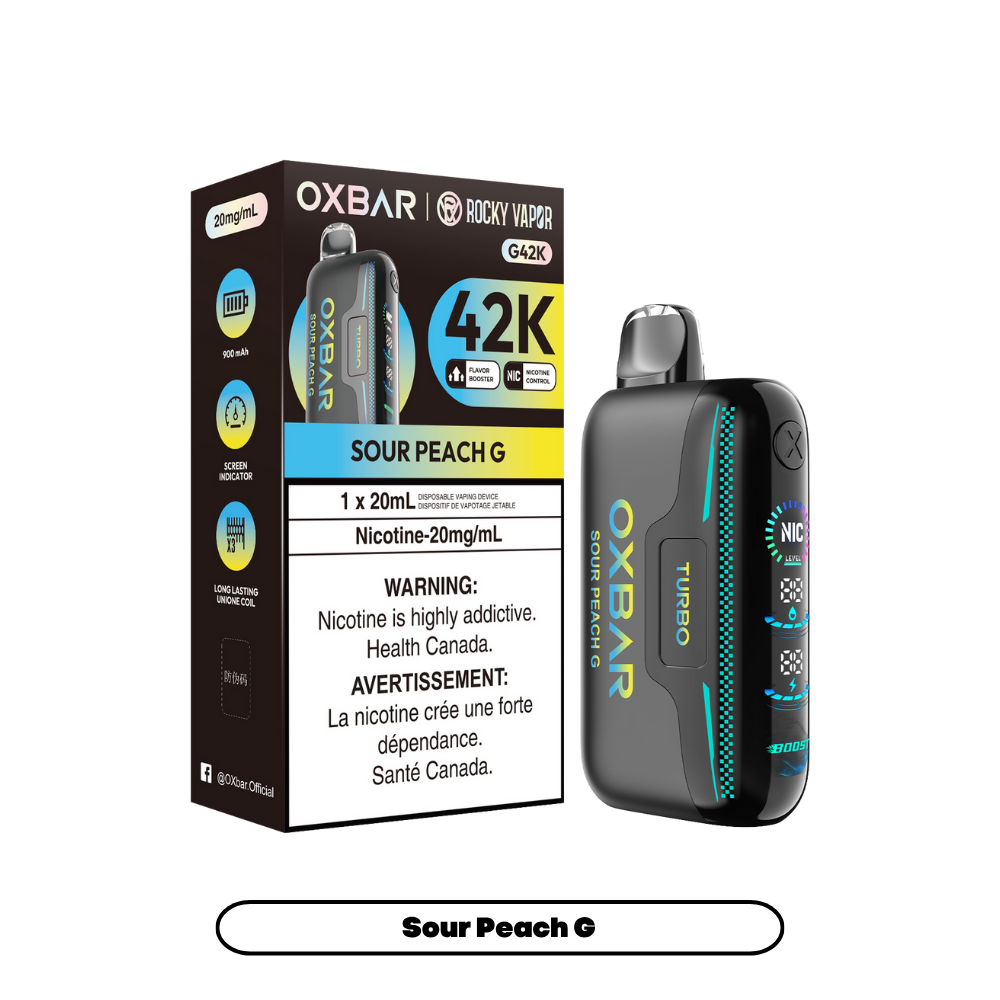Oxbar Rocky Vapor G42k Pêche Aigre G 42K Bouffées Nicotine Réglable Vape Jetable Rechargeable 20Mg