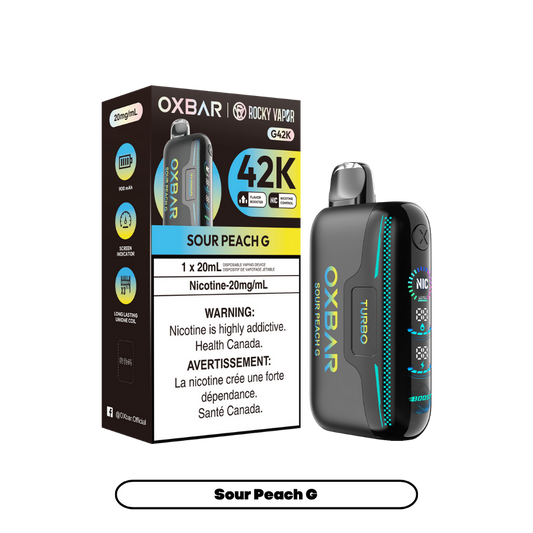 Oxbar Rocky Vapor G42k Sour Peach G 42K Puffs Adjustable Nicotine Rechargeable Disposable Vape 20Mg