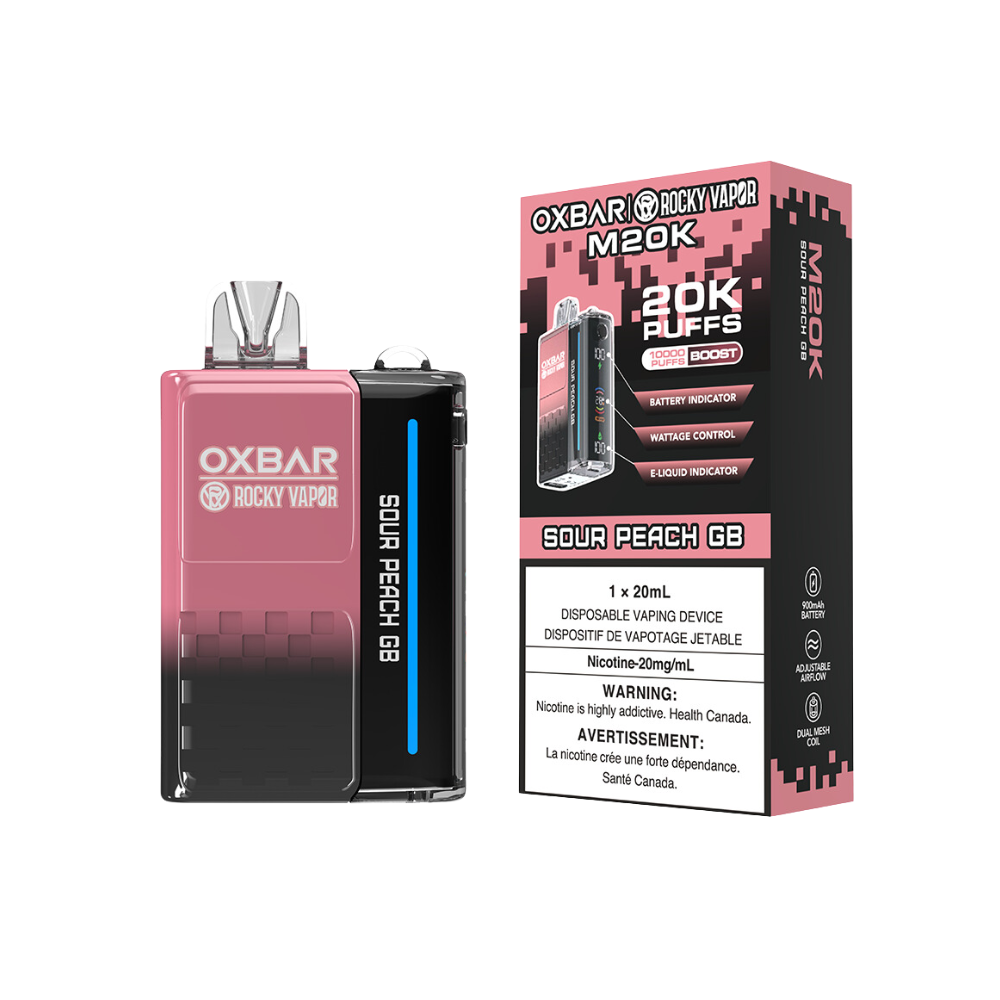 Oxbar Rocky Vapor M20K 20K Puffs Sour Peach GB Vape jetable rechargeable à puissance réglable 20 mg