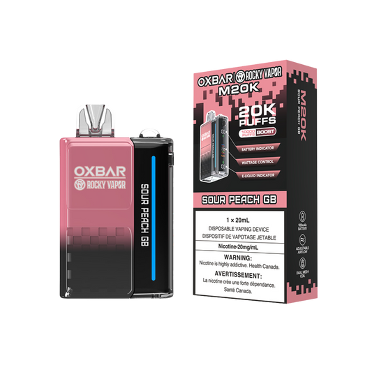 Oxbar Rocky Vapor M20K 20K Puffs Sour Peach GB Vape jetable rechargeable à puissance réglable 20 mg