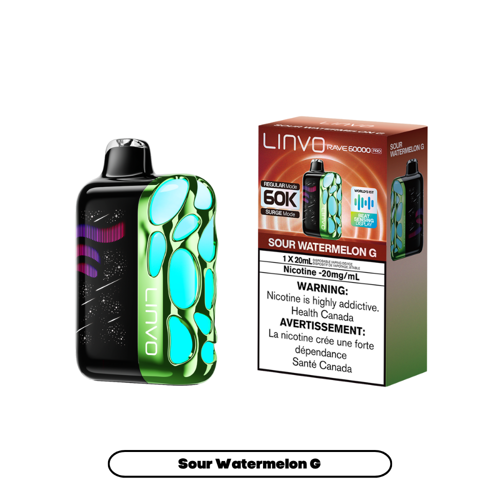 Linvo Rave 60000 bouffées - Vape jetable rechargeable G pastèque acidulée 20Mg