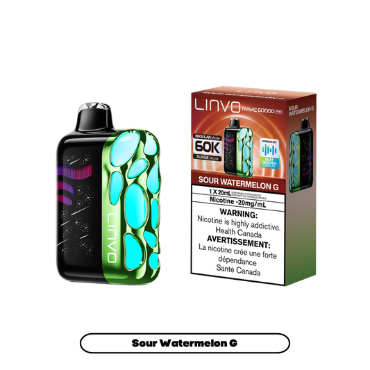 Linvo Rave 60000 bouffées - Vape jetable rechargeable G pastèque acidulée 20Mg