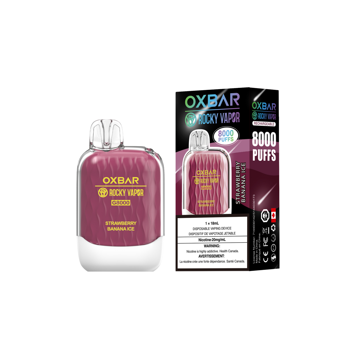 OXBAR Rocky Vapor G-8000 - Glace Fraise Banane