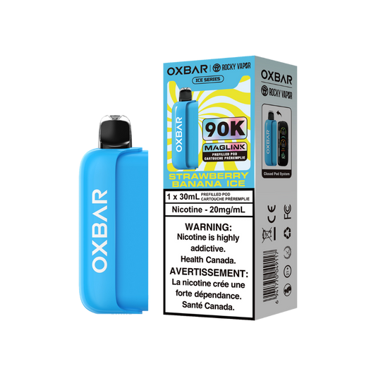 Pods préremplis jetables Oxbar Rocky Vapor Maglink 90K bouffées - Strawberry Banana Ice 20 mg