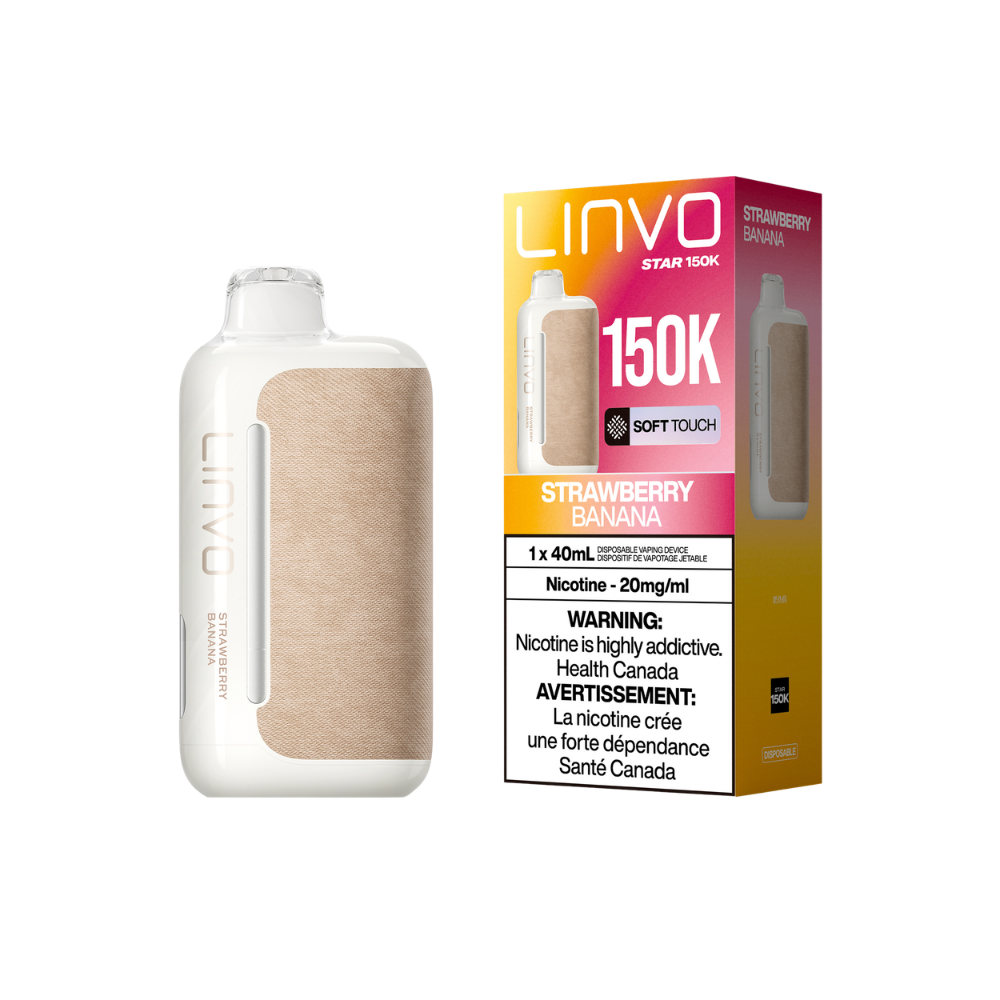 Vape jetable rechargeable Linvo Star 150K bouffées, fraise-banane, 20 mg