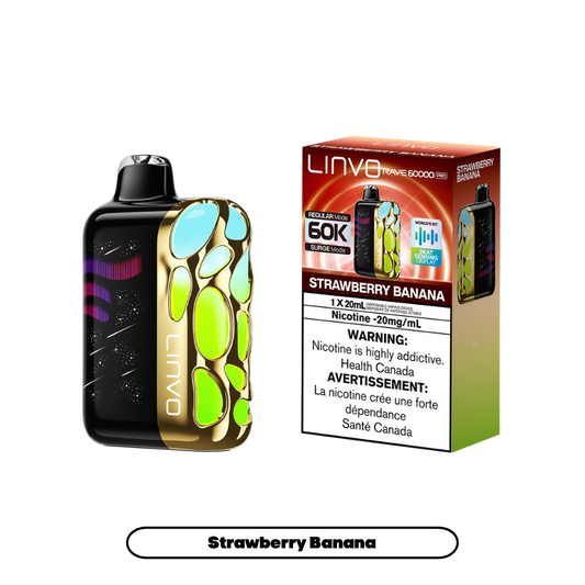 Linvo Rave 60000 Bouffées - Vape Jetable Rechargeable Fraise Banane 20Mg