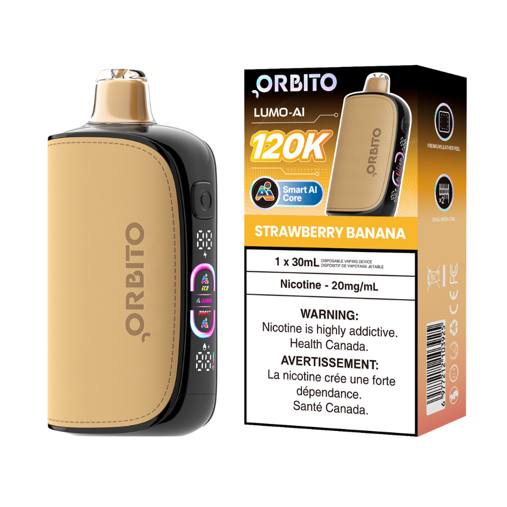 Orbito Lumo AI 120 000 bouffées Vape jetable rechargeable Fraise Banane 20 mg