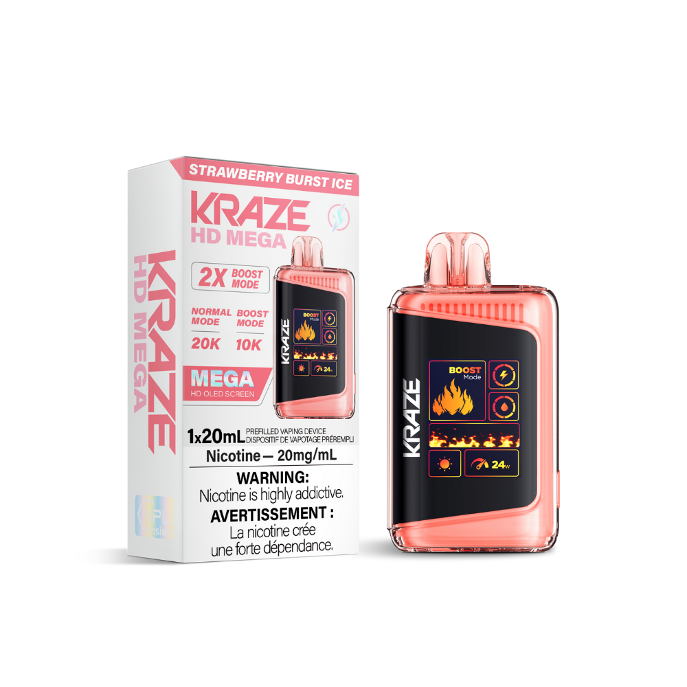 Kraze HD Mega 20K Puffs Strawberry Burst Ice Rechargeable Disposable Vape 20Mg