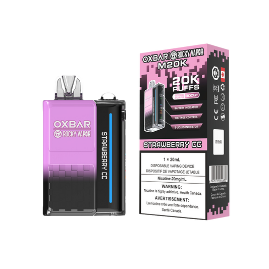 Oxbar Rocky Vapor M20K 20K Puffs Strawberry CC Vape jetable rechargeable à puissance réglable 20 mg