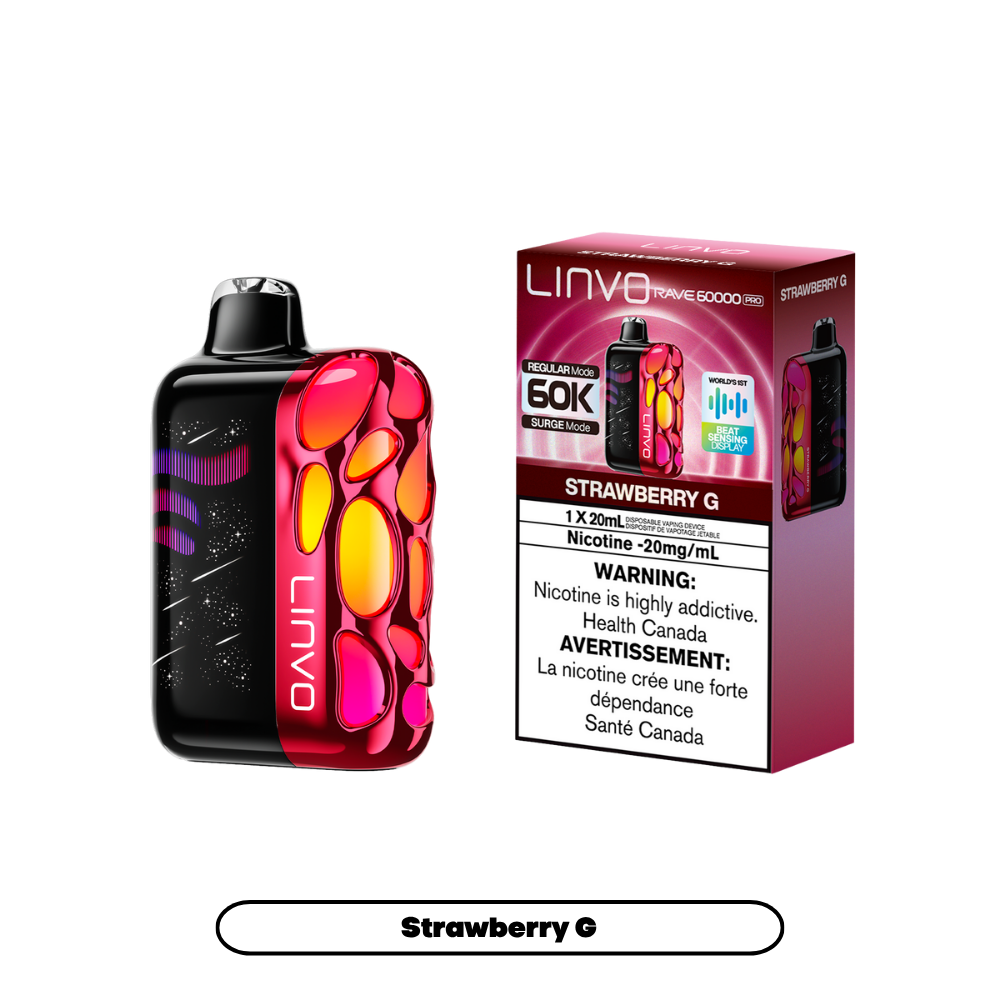 Linvo Rave 60000 bouffées - Vape jetable rechargeable Strawberry G 20Mg