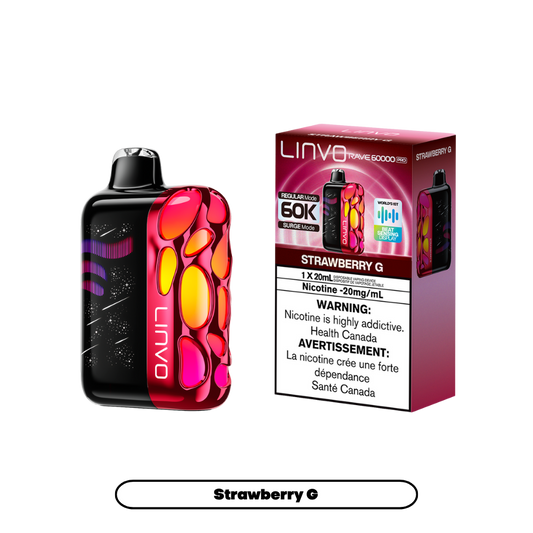 Linvo Rave 60000 bouffées - Vape jetable rechargeable Strawberry G 20Mg