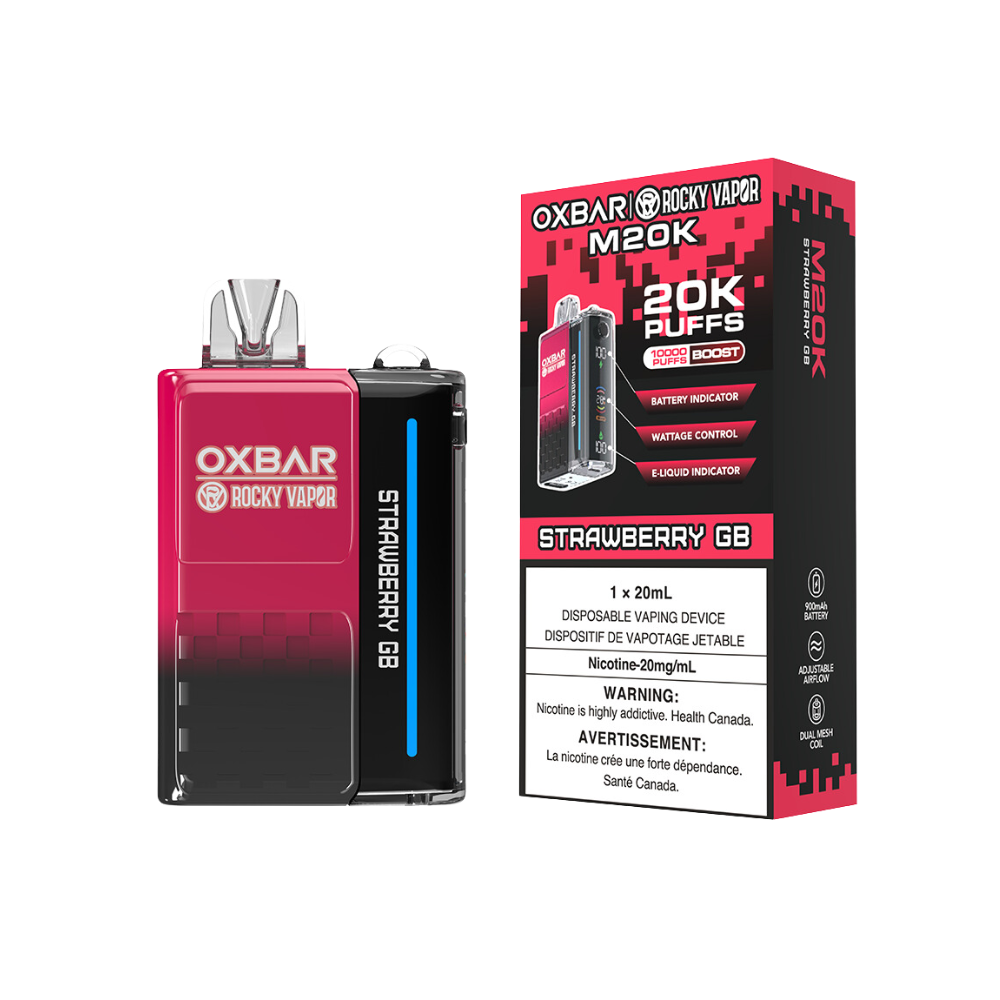 Oxbar Rocky Vapor M20K 20K Puffs Strawberry GB Vape jetable rechargeable à puissance réglable 20 mg