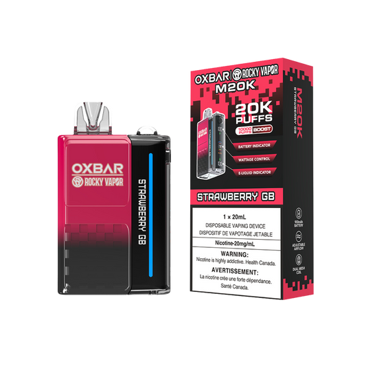 Oxbar Rocky Vapor M20K 20K Puffs Strawberry GB Vape jetable rechargeable à puissance réglable 20 mg
