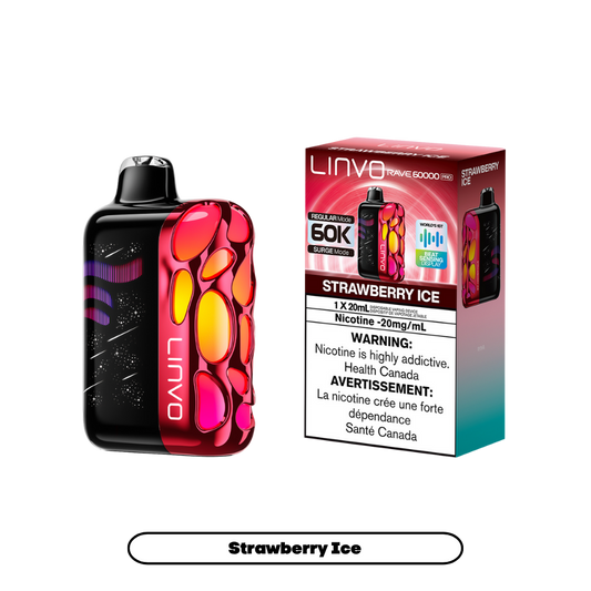 Linvo Rave 60000 Bouffées - Vape Jetable Rechargeable Fraise Glacée 20Mg