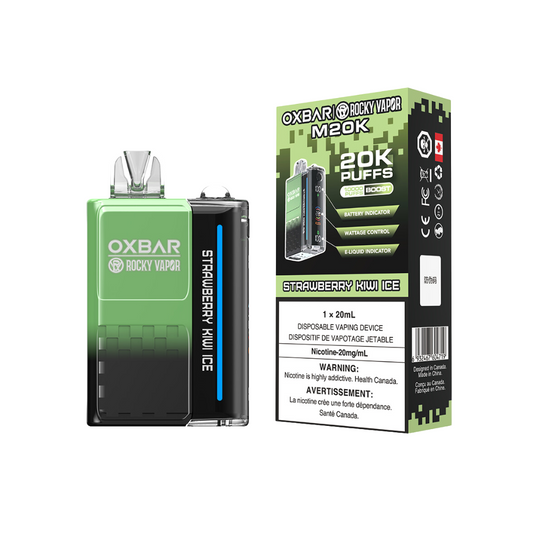 Oxbar Rocky Vapor M20K 20K Puffs Strawberry Kiwi Ice Adjustable Wattage Rechargeable Disposable Vape 20Mg