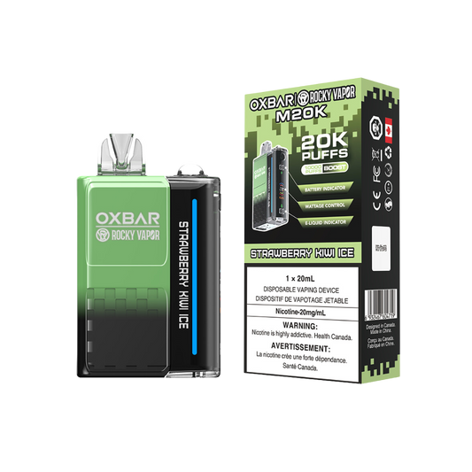 Oxbar Rocky Vapor M20K 20 000 bouffées Fraise Kiwi Ice Vape jetable rechargeable à puissance réglable 20 mg