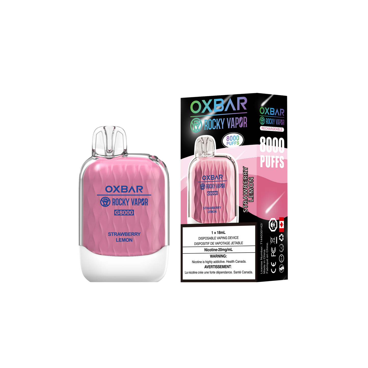 Oxbar Rocky Vapor G 8000 8000 Puffs Strawberry Lemon Rechargeable Disposable Vape 20Mg