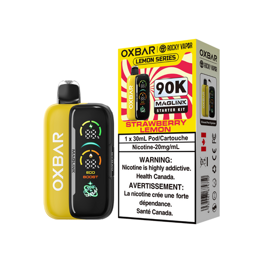 Kit de démarrage Oxbar Rocky Vapor Maglink 90K bouffées - Vape jetable rechargeable/système fermé à dosettes Fraise Citron 20Mg