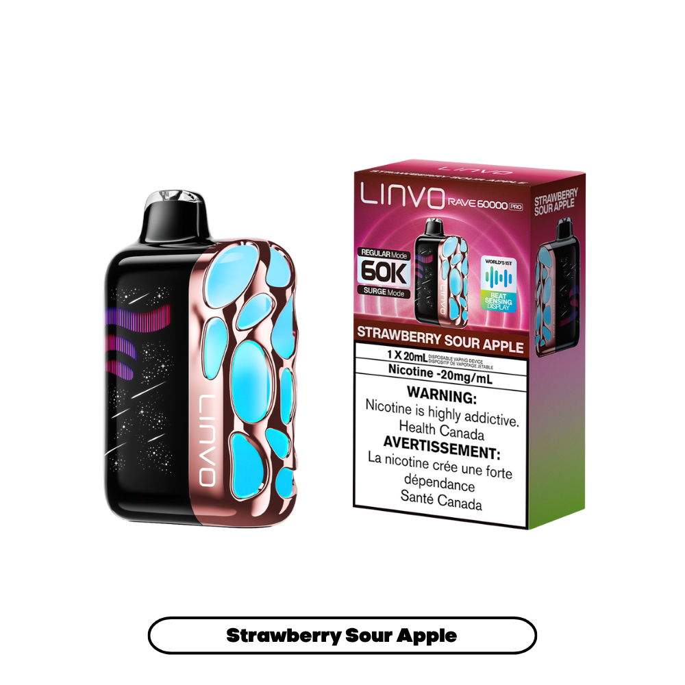 Linvo Rave 60000 bouffées - Vape jetable rechargeable Fraise Pomme acidulée 20Mg
