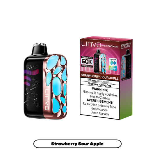 Linvo Rave 60000 bouffées - Vape jetable rechargeable Fraise Pomme acidulée 20Mg