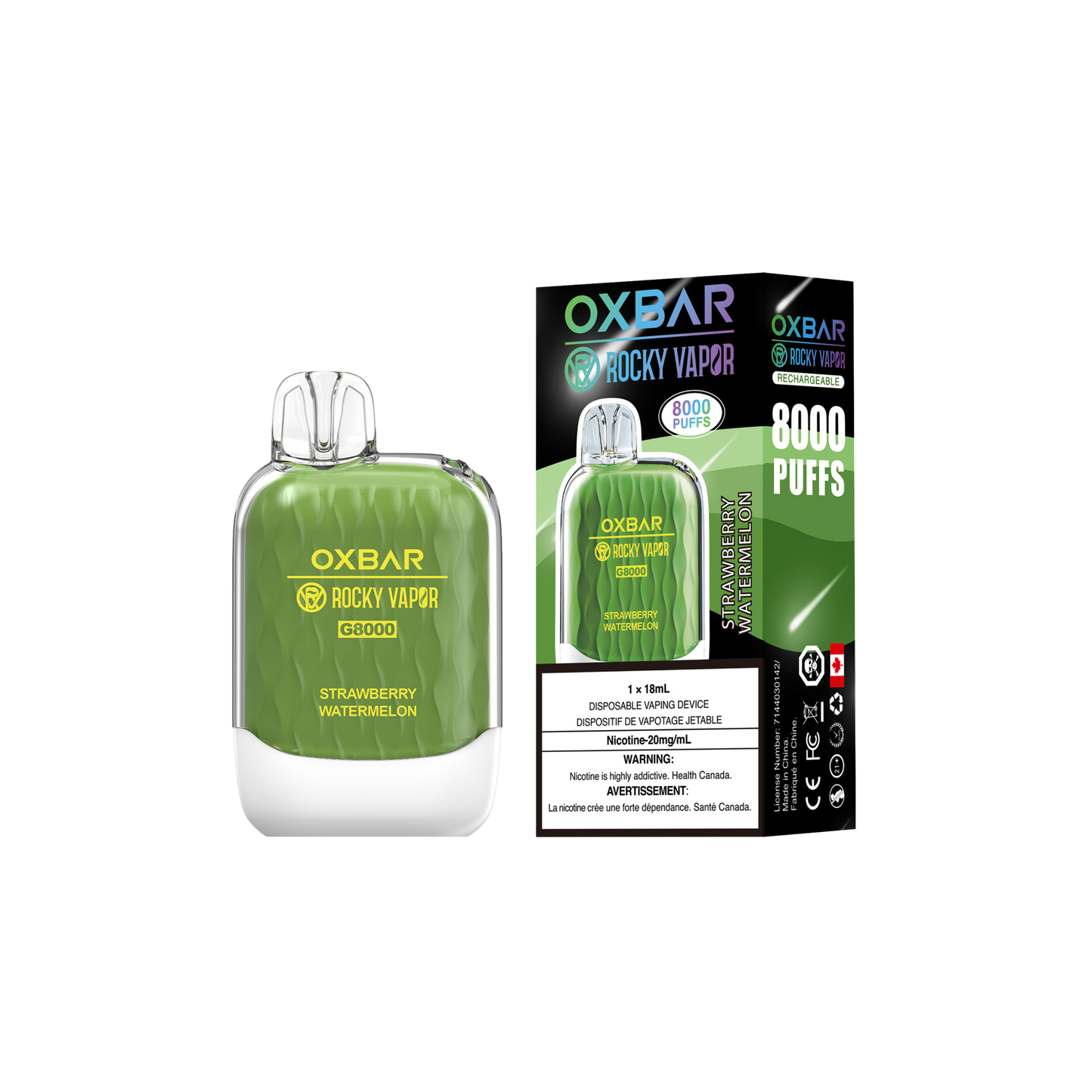 Oxbar Rocky Vapor G 8000 8000 Puffs Strawberry Watermelon Rechargeable Disposable Vape 20Mg