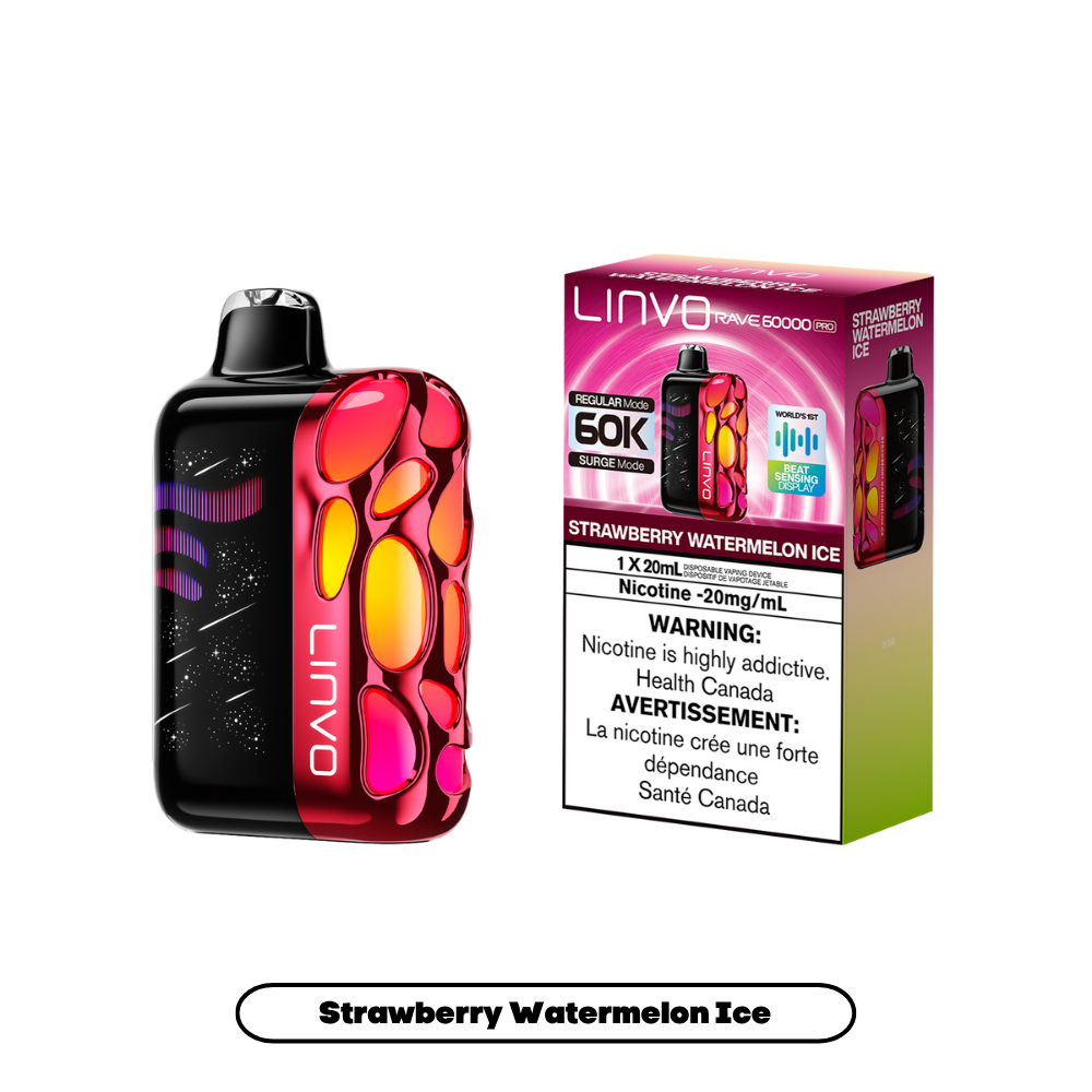 Linvo Rave 60000 Bouffées - Vape Jetable Rechargeable Fraise Pastèque Glacée 20Mg
