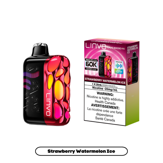 Linvo Rave 60000 Bouffées - Vape Jetable Rechargeable Fraise Pastèque Glacée 20Mg