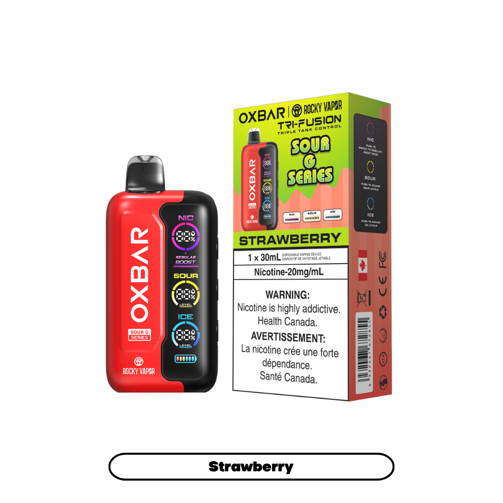 Oxbar Rocky Vapor Tri Fusion 70K bouffées - Vape jetable rechargeable Fraise G acidulée 20Mg
