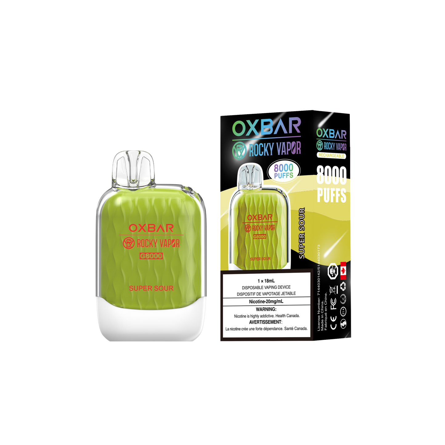 Oxbar Rocky Vapor G 8000 8000 Puffs Super Sour Rechargeable Disposable Vape 20Mg