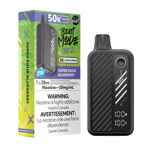 Flavour Beast Mode Max 2 50K Bouffées Myrtille super acidulée glacée Vape Jetable Rechargeable 20Mg