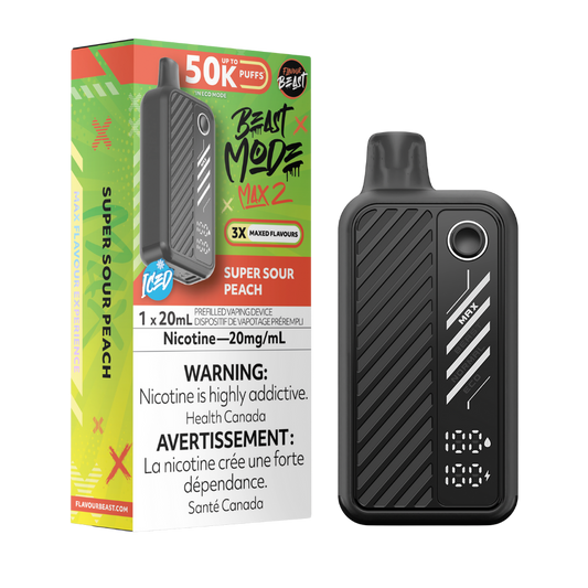 Flavour Beast Mode Max 2 50K Bouffées Pêche super acidulée glacée Vape Jetable Rechargeable 20Mg
