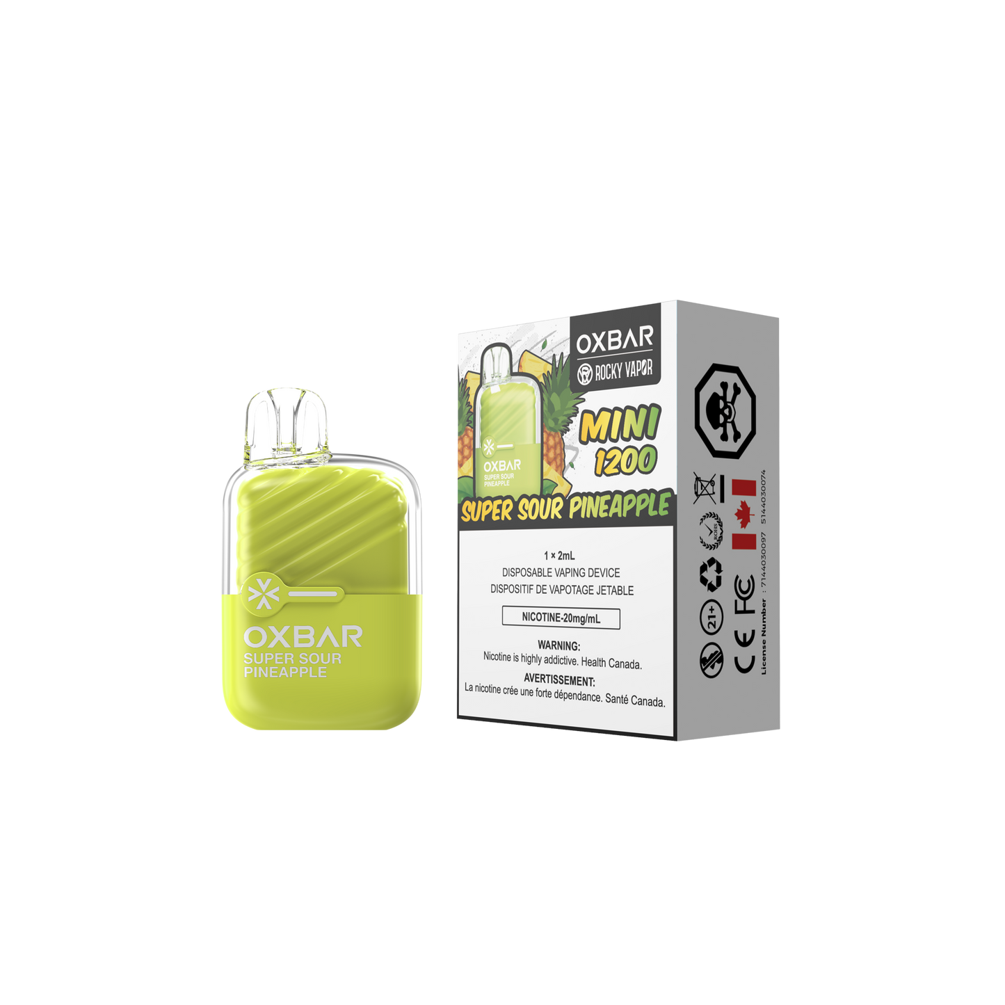 Oxbar Rocky Vapor Mini 1200 Puffs Super Sour Pineapple Disposable Vape 20Mg