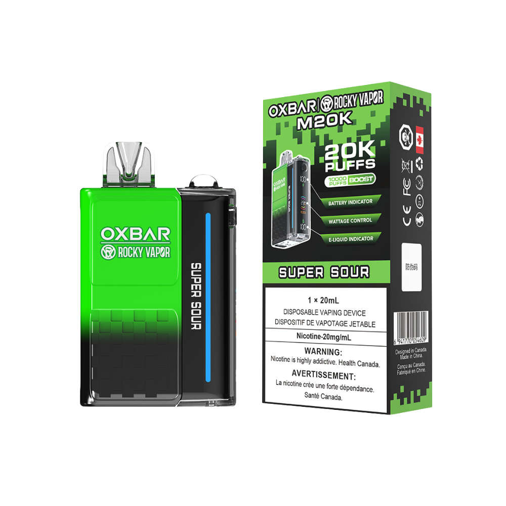 Oxbar Rocky Vapor M20K 20K Puffs Super Sour Adjustable Wattage Rechargeable Disposable Vape 20Mg