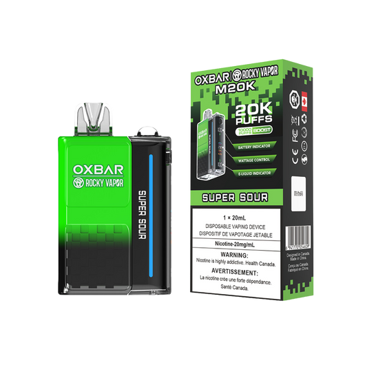 Oxbar Rocky Vapor M20K 20K Puffs Super Sour Adjustable Wattage Rechargeable Disposable Vape 20Mg