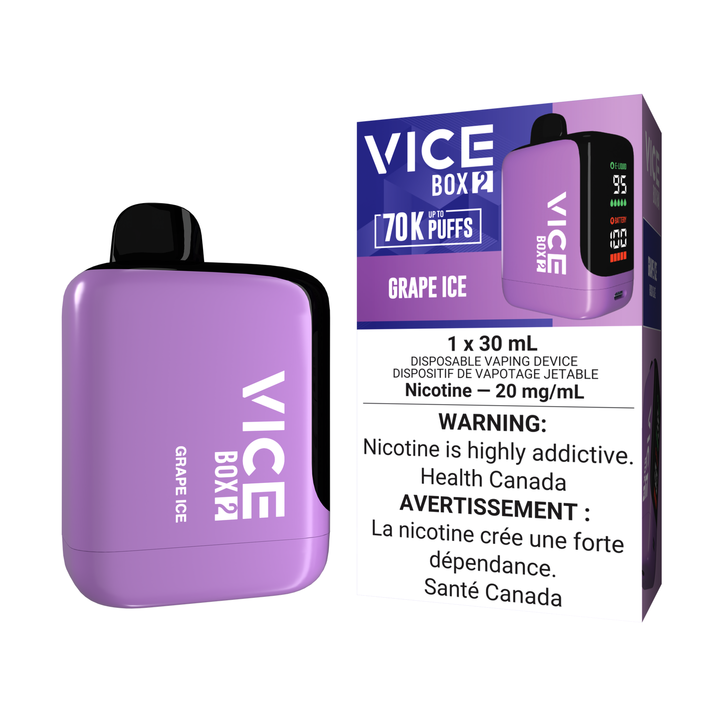 Vice Box 2  70k Puffs Grape Ice Rechargeable Disposable Vape 20Mg