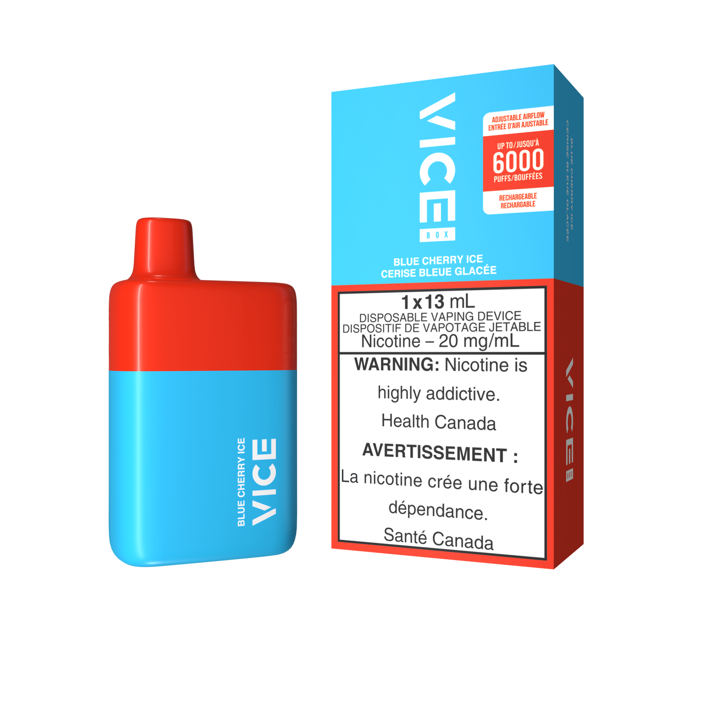 Vice Box 6000 Blue Cherry Ice Rechargeable Disposable Vape 20Mg