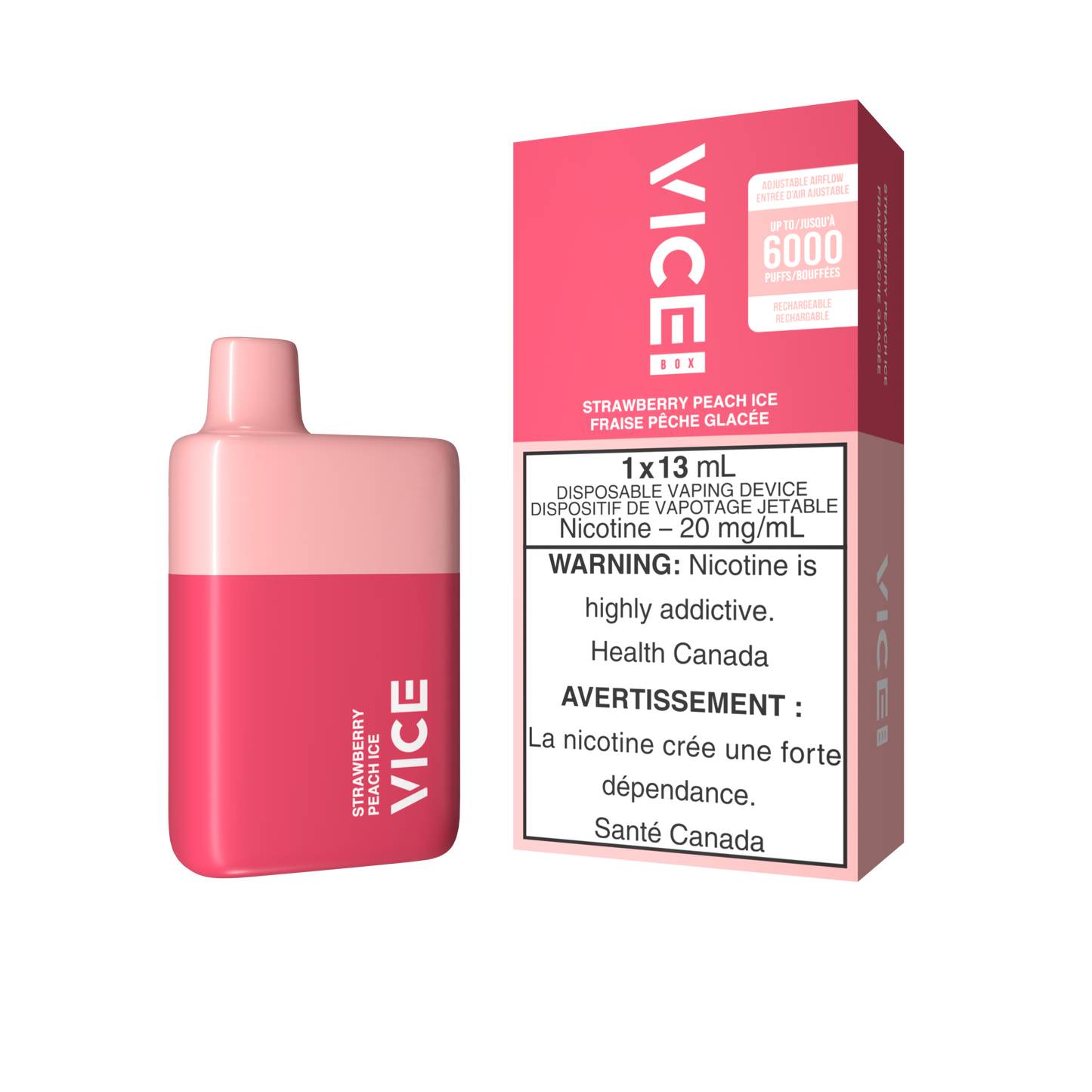 Vice Box 6000 Strawberry Peach Ice Rechargeable Disposable Vape 20Mg