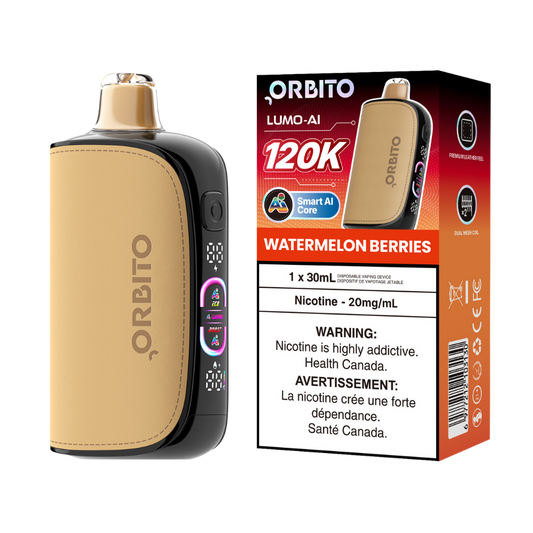 Orbito Lumo AI 120k bouffées Vape jetable rechargeable Pastèque Baies 20 mg
