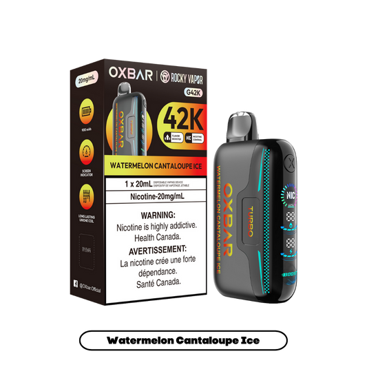 Oxbar Rocky Vapor G42k Glace Pastèque Cantaloup 42K Bouffées Nicotine Ajustable Rechargeable Vape Jetable 20Mg
