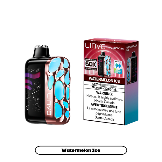 Linvo Rave 60000 bouffées - Vape jetable rechargeable Pastèque Glacée 20Mg