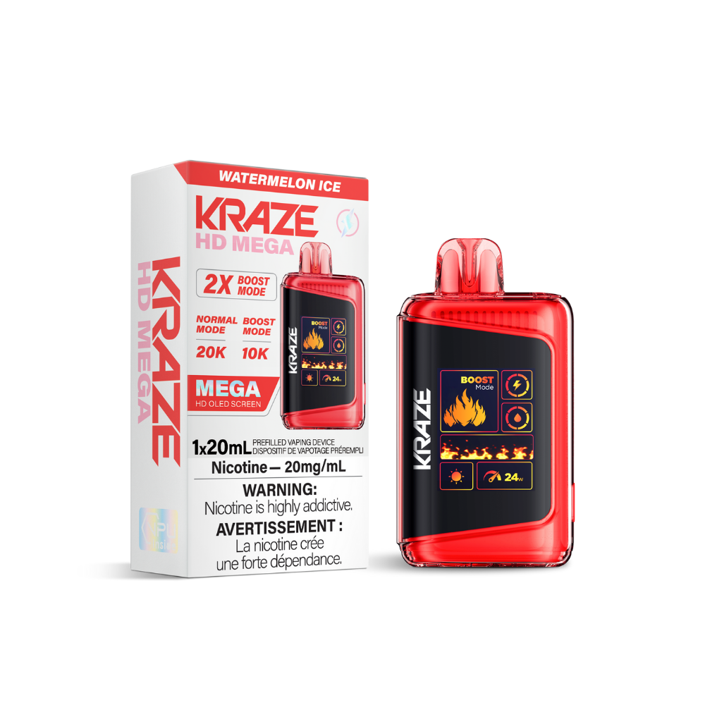 Kraze HD Mega 20K Puffs Watermelon Ice Rechargeable Disposable Vape 20Mg