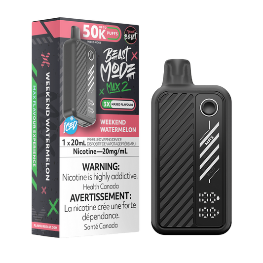 Flavour Beast Mode Max 2 50K Bouffées Pastèque du week-end glacée Rechargeable Vape Jetable 20Mg