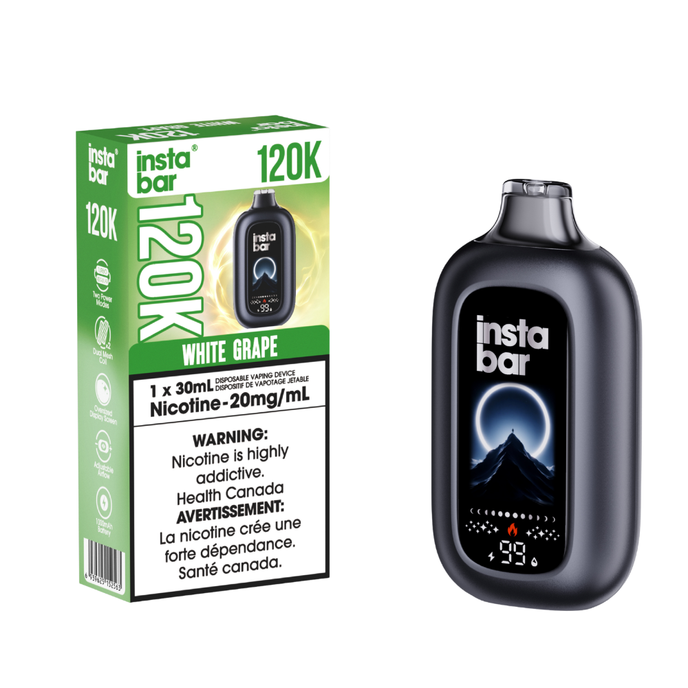 Insta Bar 120K - Vape jetable rechargeable Raisin Blanc 20 mg