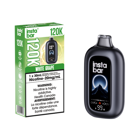 Insta Bar 120K - White Grape Rechargeable Disposable Vape 20Mg