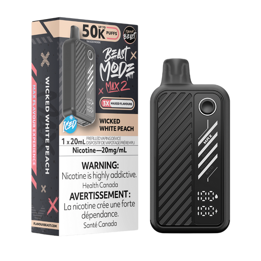 Flavour Beast Mode Max 2 50K Bouffées Pêche blanche méchante glacée Rechargeable Vape Jetable 20Mg