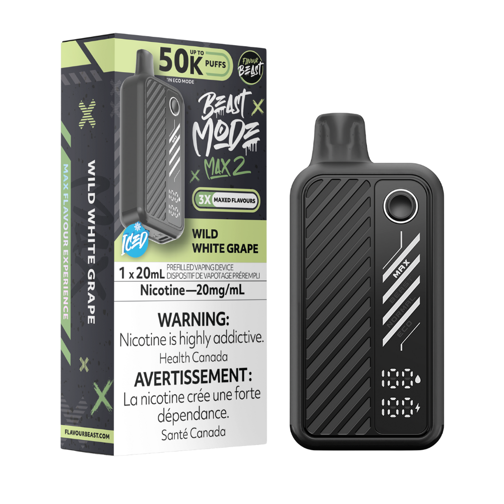 Flavour Beast Mode Max 2 50K Bouffées Raisin blanc sauvage glacé Vape Jetable Rechargeable 20Mg