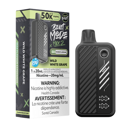 Flavour Beast Mode Max 2 50K Bouffées Raisin blanc sauvage glacé Vape Jetable Rechargeable 20Mg