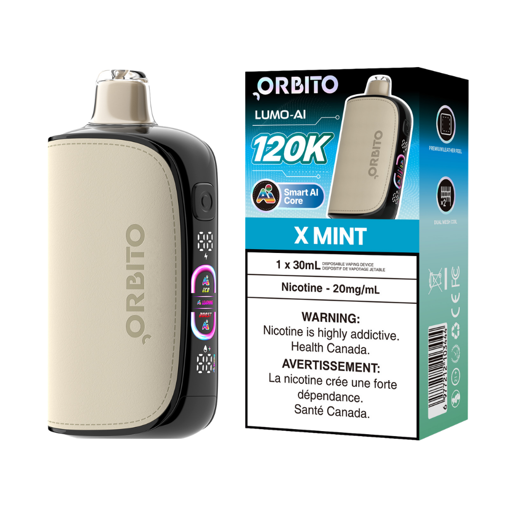 Orbito Lumo AI 120 000 bouffées X Menthe Vape jetable rechargeable 20 mg